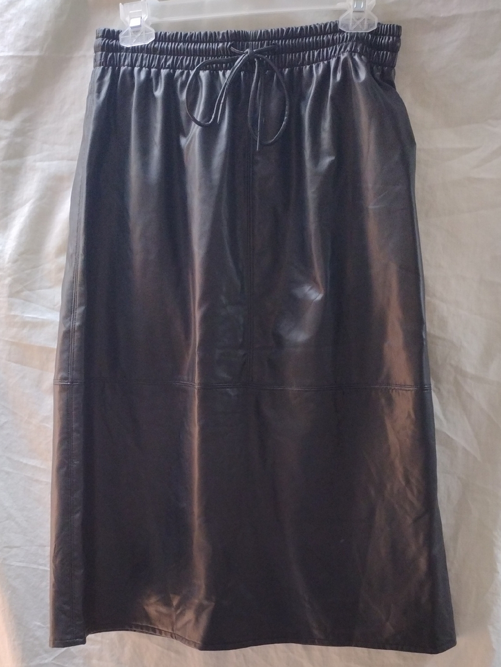 Faux Leather Drawstring Midi Skirt - Black